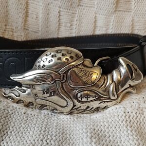 Vintage 2005 Harley Davidson Road Hog Race Belt Buckle Leather 34